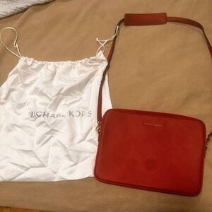 Michael Kors Jet Set Large Saffiano Red Leather Crossbody Laptop Case